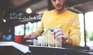 closeup man writing arrow up graph increase 53876 14001 SAT MATH